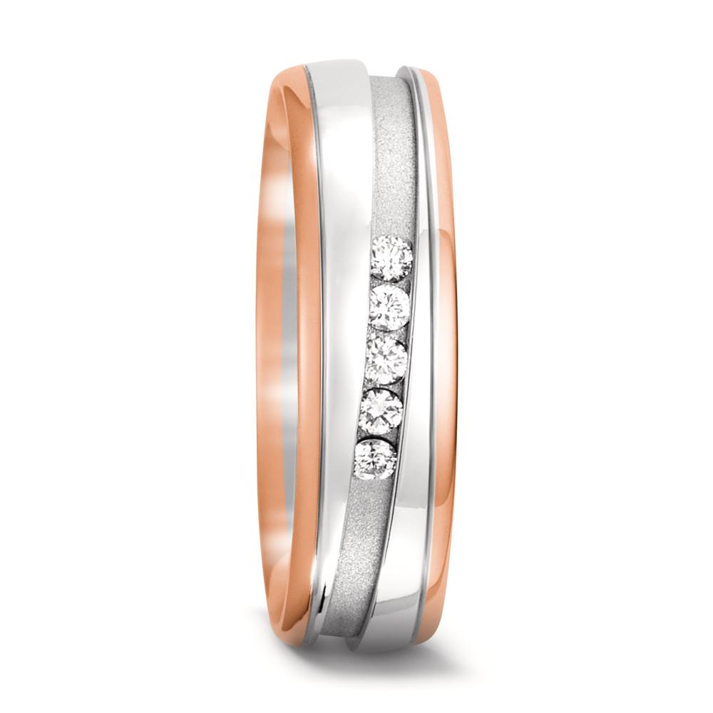 Partnerringe 750/18K rødguld, 750/18K hvidguld Diamant 0.10 ct, 5 Sten , w-si