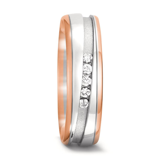 Partnerringe 750/18K rødguld, 750/18K hvidguld Diamant 0.10 ct, 5 Sten , w-si