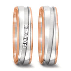 Partnerringe 750/18K rødguld, 750/18K hvidguld Diamant 0.10 ct, 5 Sten , w-si