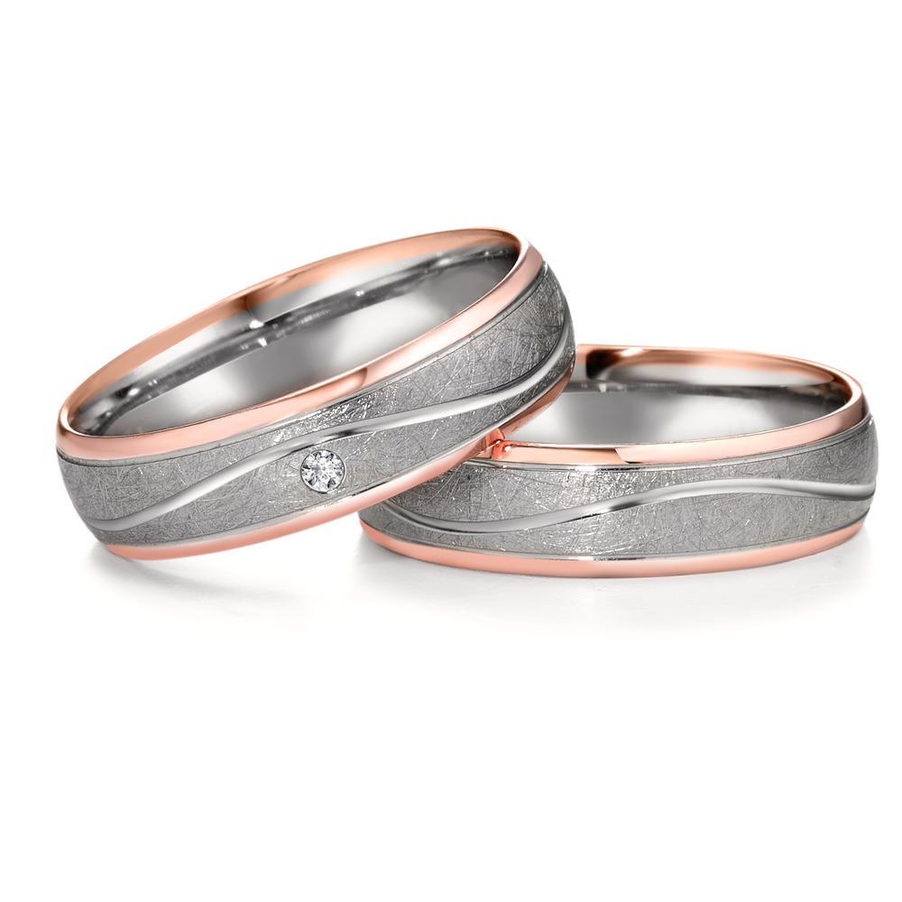 Partnerringe 750/18K rødguld, 500 palladium Diamant 0.02 ct, w-si