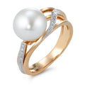 Ringe 750/18K rødguld Diamant 0.08 ct, 16 Sten , [Brillant], w-si Ferskvands kulturperle 9.5-10 mm