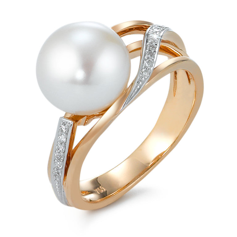 Ringe 750/18K rødguld Diamant 0.08 ct, 16 Sten , [Brillant], w-si Ferskvands kulturperle 9.5-10 mm