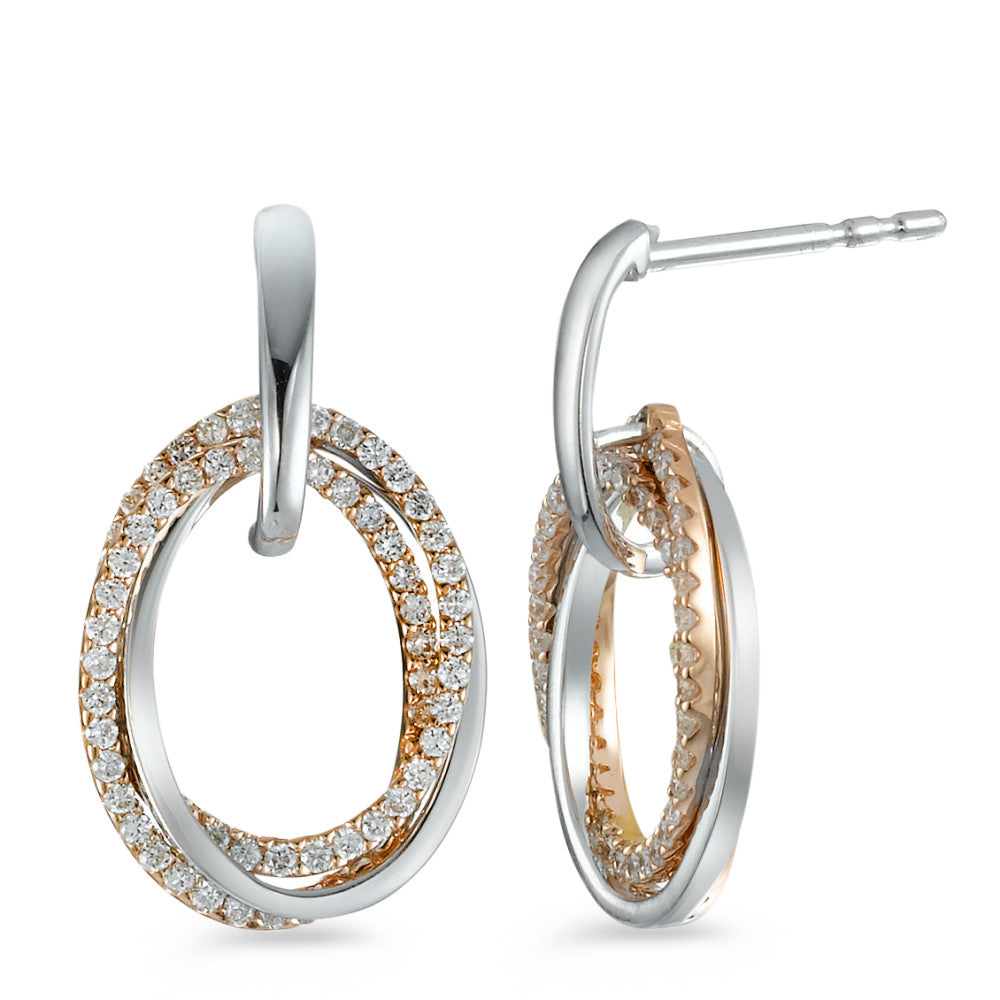 Øreringe 750/18K rødguld, 750/18K hvidguld Diamant 0.44 ct, 118 Sten , [Brillant], w-si