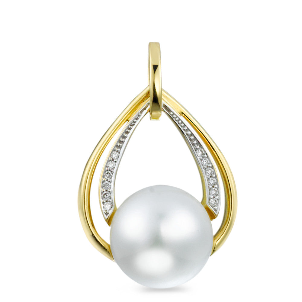 Vedhæng 750/18K guld Diamant 0.05 ct, 12 Sten , [Brillant], w-si Ferskvands kulturperle hvid, 10.5 mm