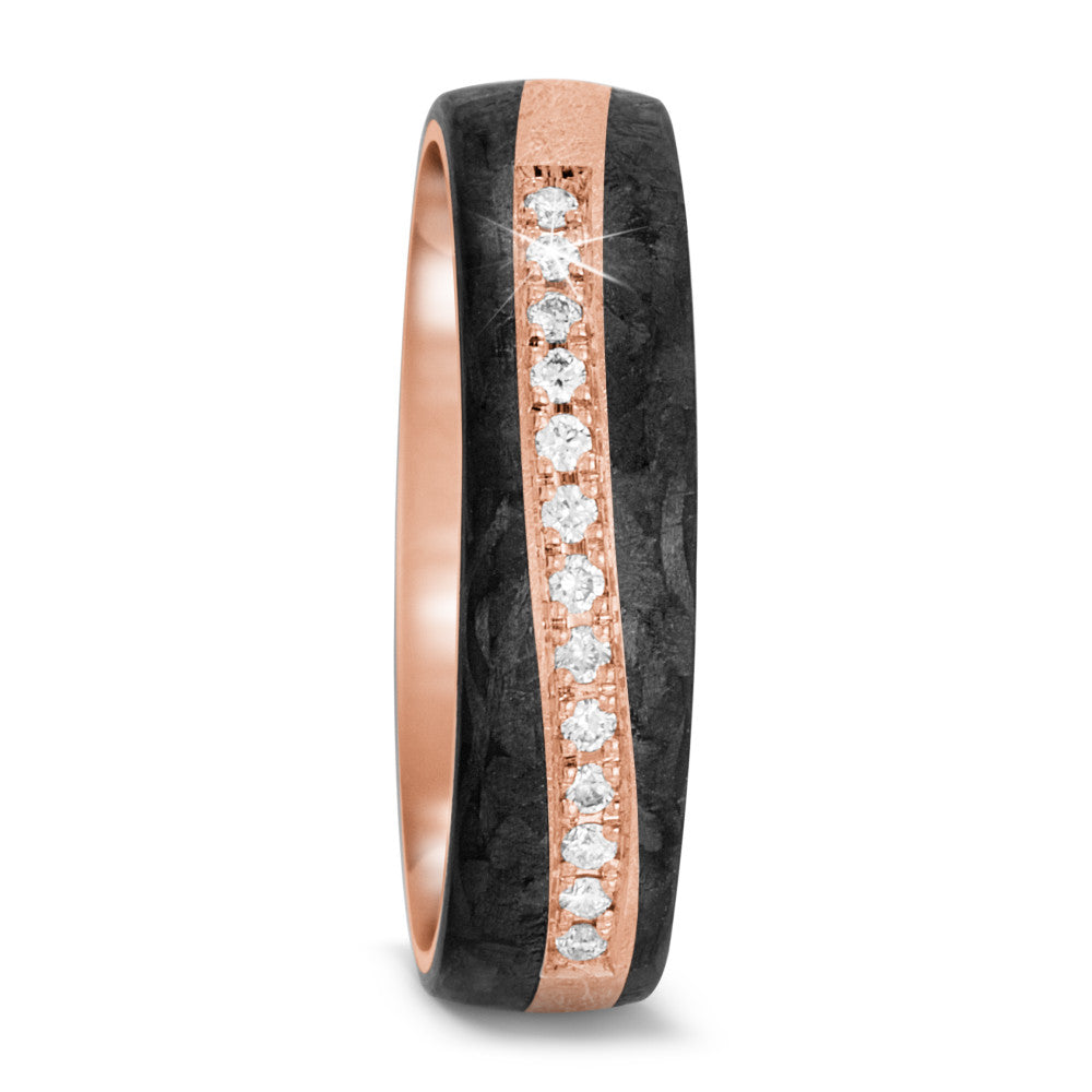 Partnerringe 585/14K roseguld, Kulstof Diamant 0.091 ct, 13 Sten , tw-si