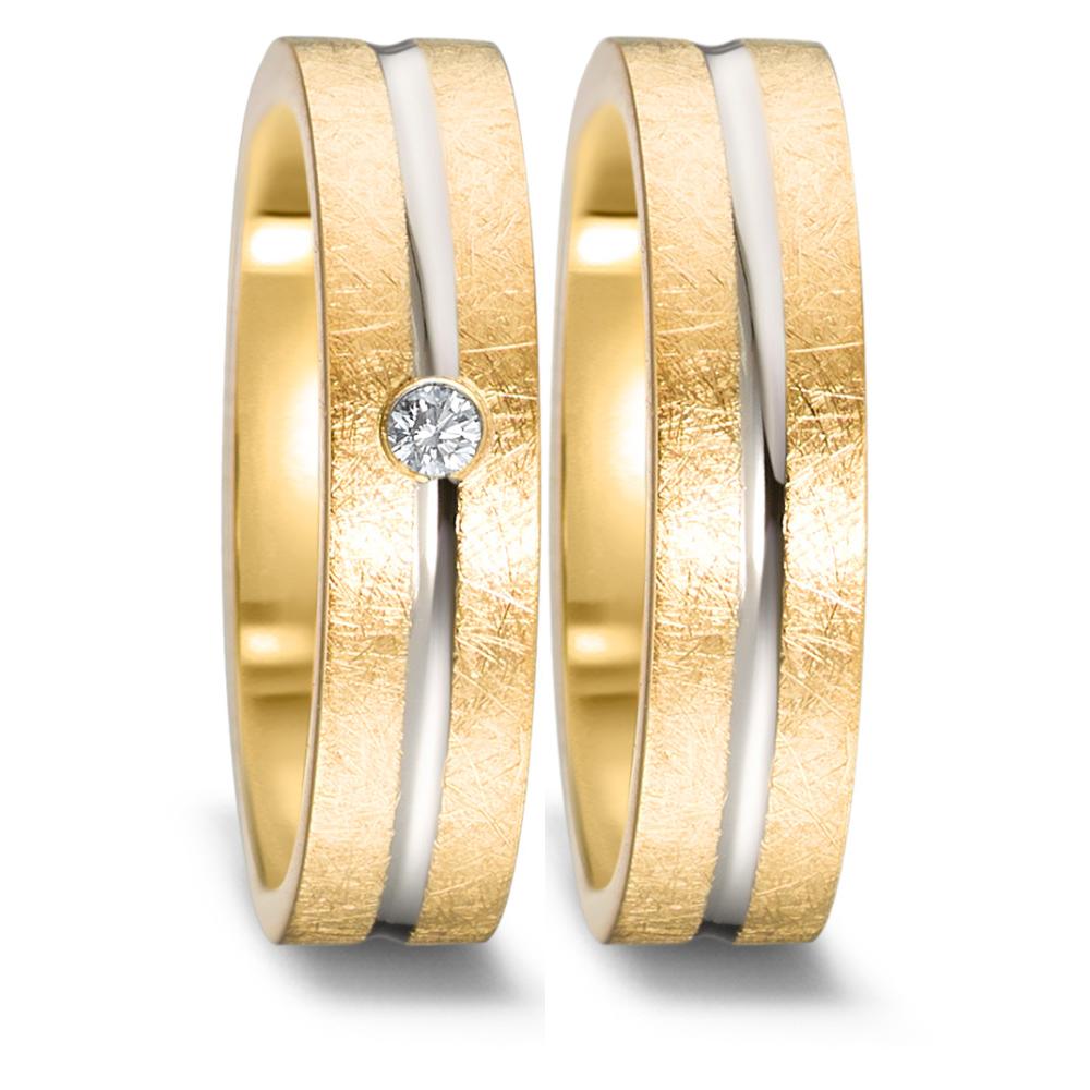 Partnerringe 750/18K guld, 750/18K hvidguld Diamant 0.03 ct, w-si