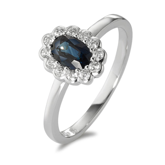 Ringe 750/18K hvidguld Diamant hvid , 0.18 ct, 12 Sten , [Brillant], w-si, Safir