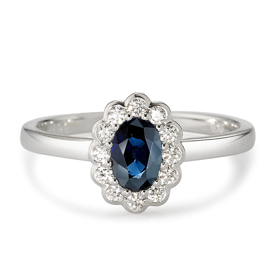 Ringe 750/18K hvidguld Diamant hvid , 0.18 ct, 12 Sten , [Brillant], w-si, Safir