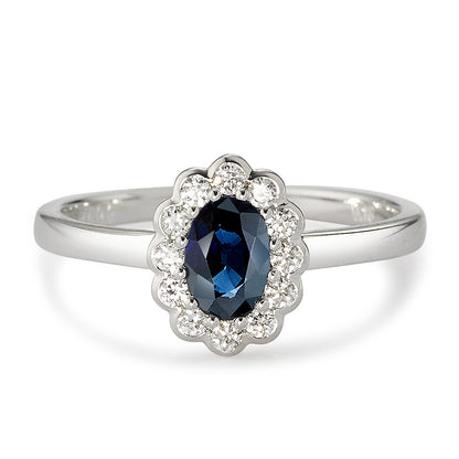 Ringe 750/18K hvidguld Diamant hvid , 0.18 ct, 12 Sten , [Brillant], w-si, Safir