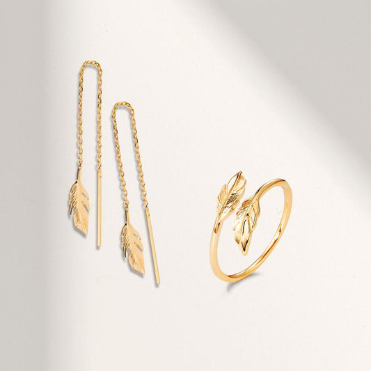 Ringe Bronze gul forgyldt Fjer