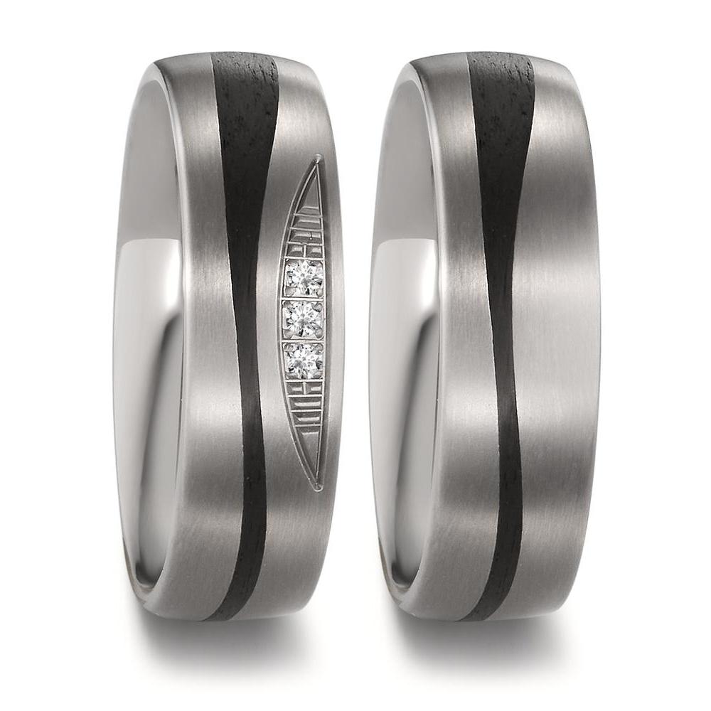 Partnerringe Titanium, Kulstof Diamant 0.03 ct, 3 Sten , tw-si