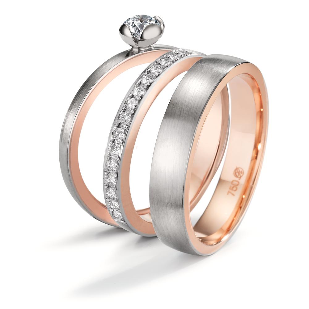 Memory ring 750/18K rødguld, 750/18K hvidguld Diamant 0.15 ct, 15 Sten , tw-vsi