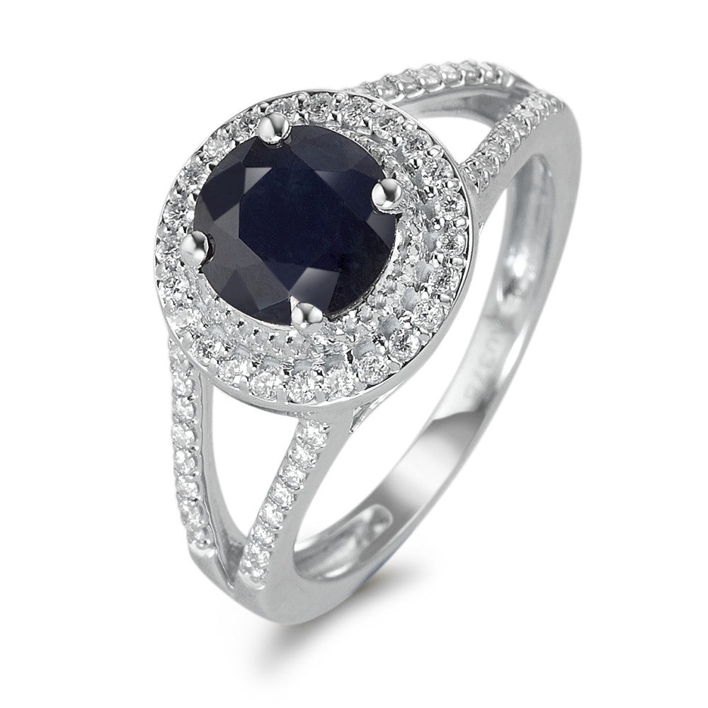 Ringe 375/9K hvidguld Safir blå , 1.76 ct, [rund], AAA, Diamant hvid , 0.23 ct, 12 Sten , w-pi3