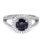 Ringe 375/9K hvidguld Safir blå , 1.76 ct, [rund], AAA, Diamant hvid , 0.23 ct, 12 Sten , w-pi3