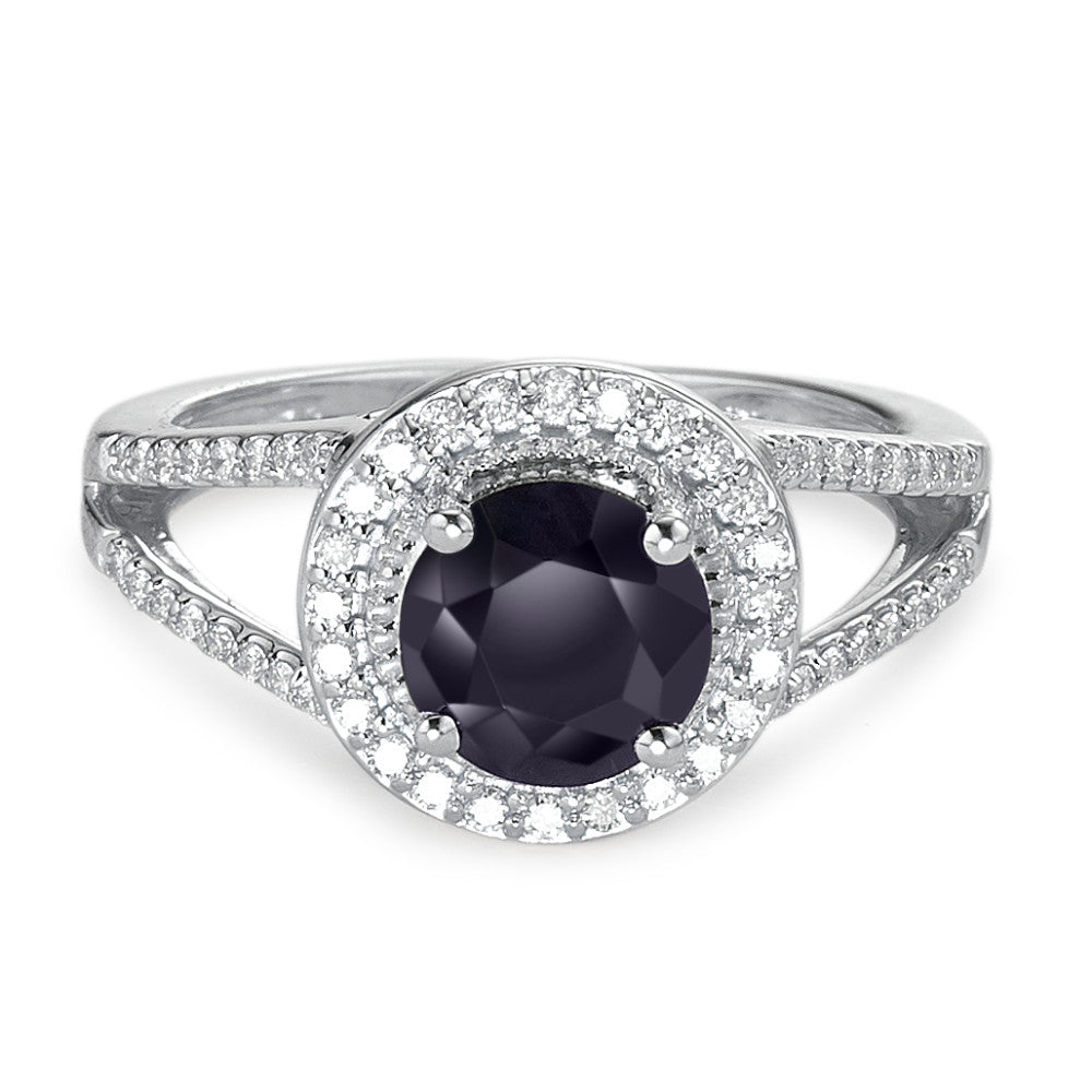 Ringe 375/9K hvidguld Safir blå , 1.76 ct, [rund], AAA, Diamant hvid , 0.23 ct, 12 Sten , w-pi3