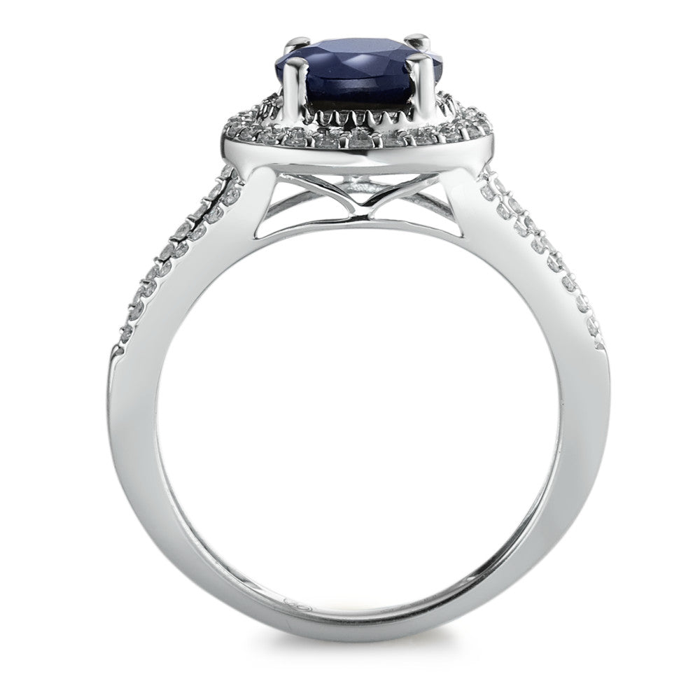 Ringe 375/9K hvidguld Safir blå , 1.76 ct, [rund], AAA, Diamant hvid , 0.23 ct, 12 Sten , w-pi3