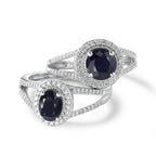 Ringe 375/9K hvidguld Safir blå , 1.76 ct, [rund], AAA, Diamant hvid , 0.23 ct, 12 Sten , w-pi3