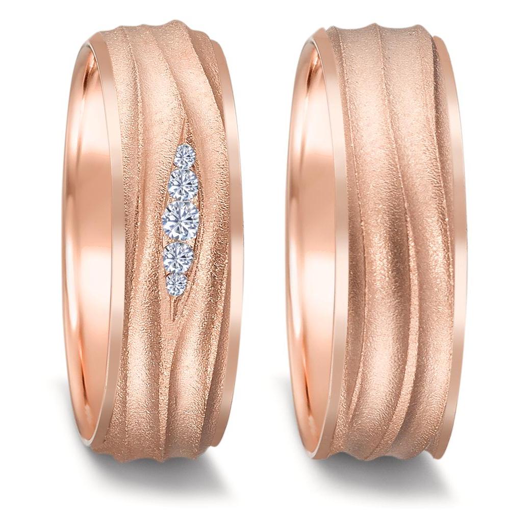 Partnerringe 750/18K rødguld Diamant 0.077 ct, 5 Sten , w-si