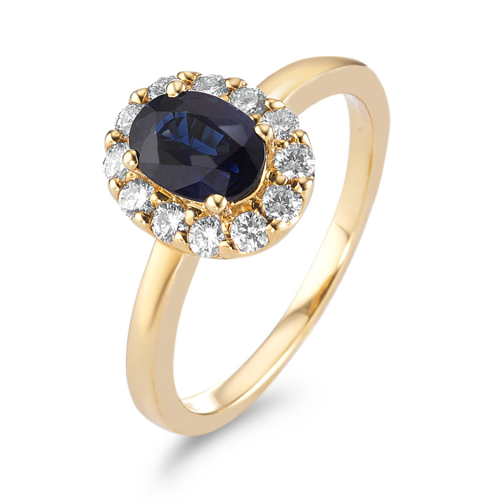Ringe 750/18K guld Safir 0.94 ct, Diamant 0.40 ct, 12 Sten , [Brillant], w-si