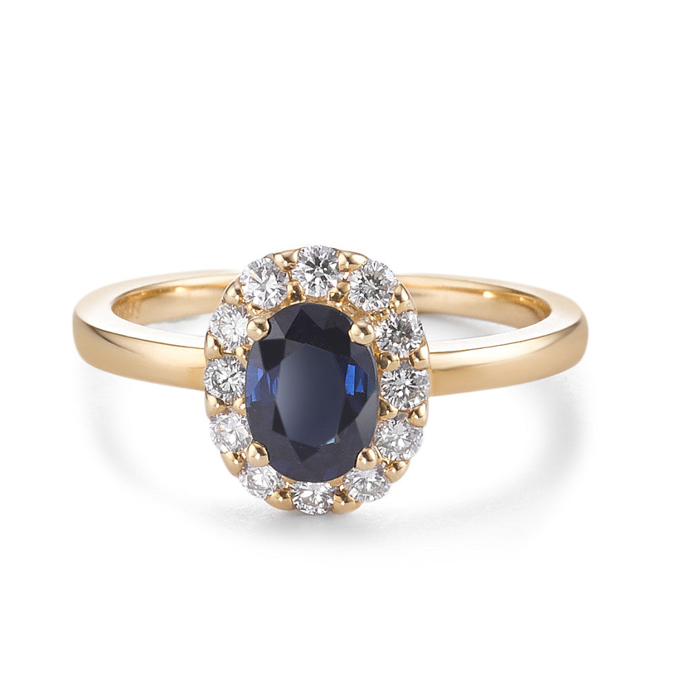 Ringe 750/18K guld Safir 0.94 ct, Diamant 0.40 ct, 12 Sten , [Brillant], w-si