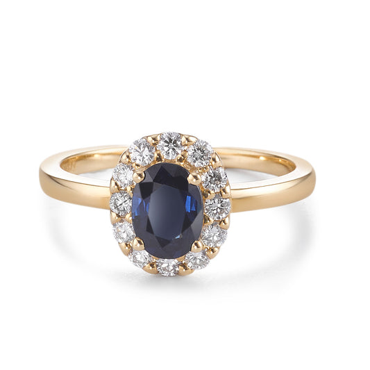Ringe 750/18K guld Safir 0.94 ct, Diamant 0.40 ct, 12 Sten , [Brillant], w-si