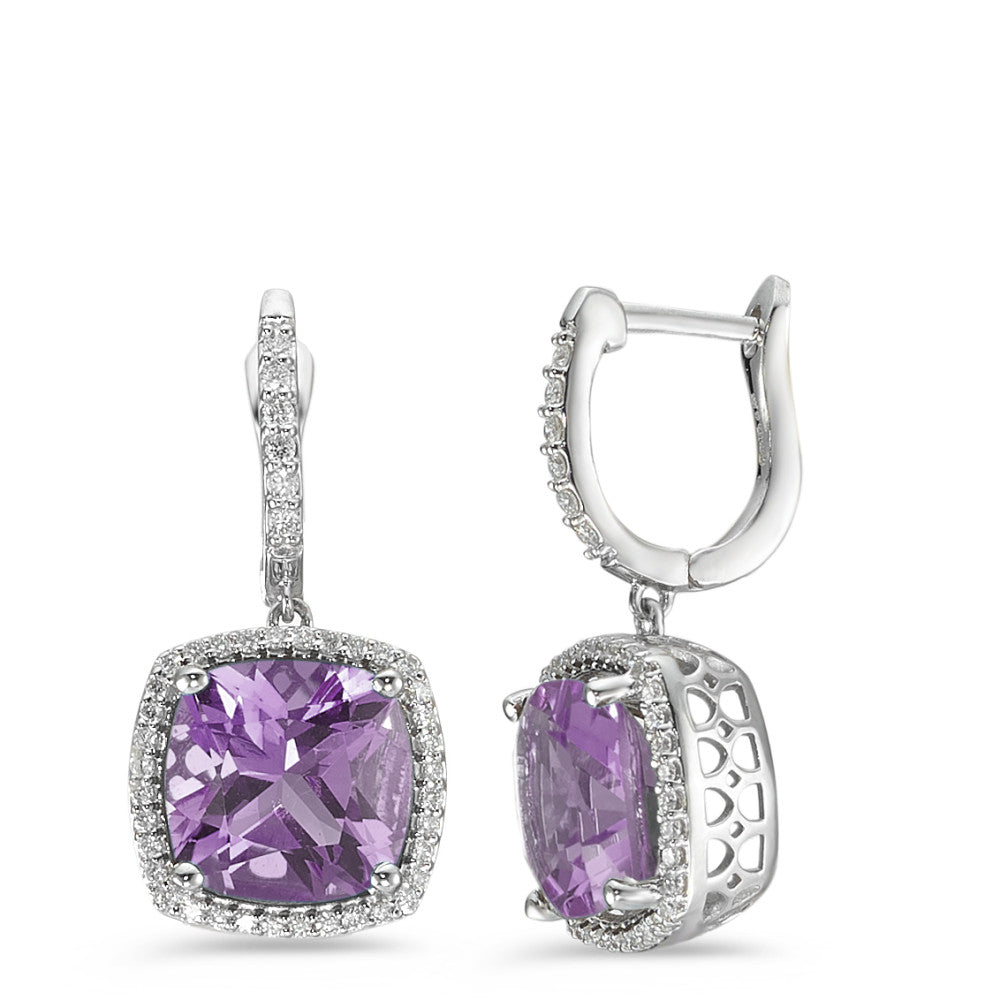 Øreringe 750/18K hvidguld Ametyst violet , 2 Sten, Diamant hvid , 0.25 ct, 76 Sten , w-pi3