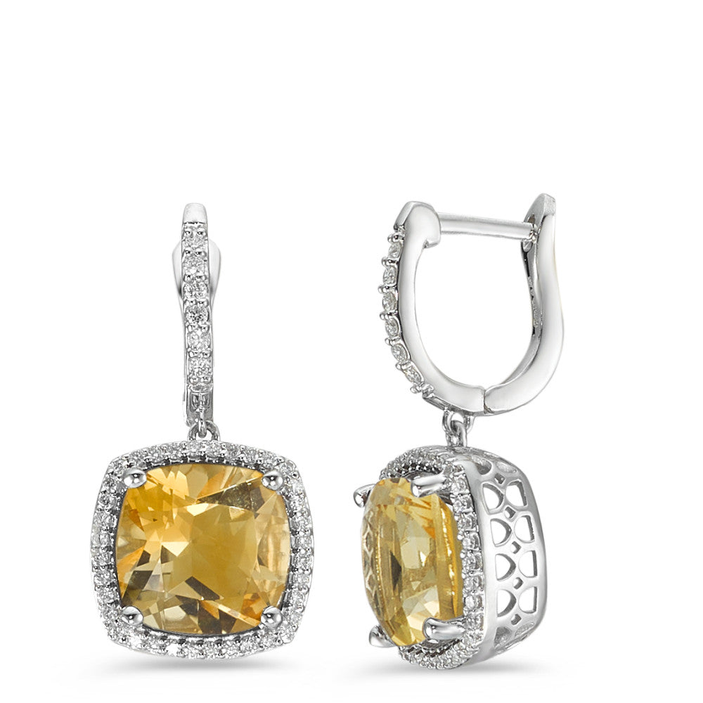 Øreringe 750/18K hvidguld Citrin gylden , 2 Sten, Diamant hvid , 0.25 ct, 76 Sten , w-pi3