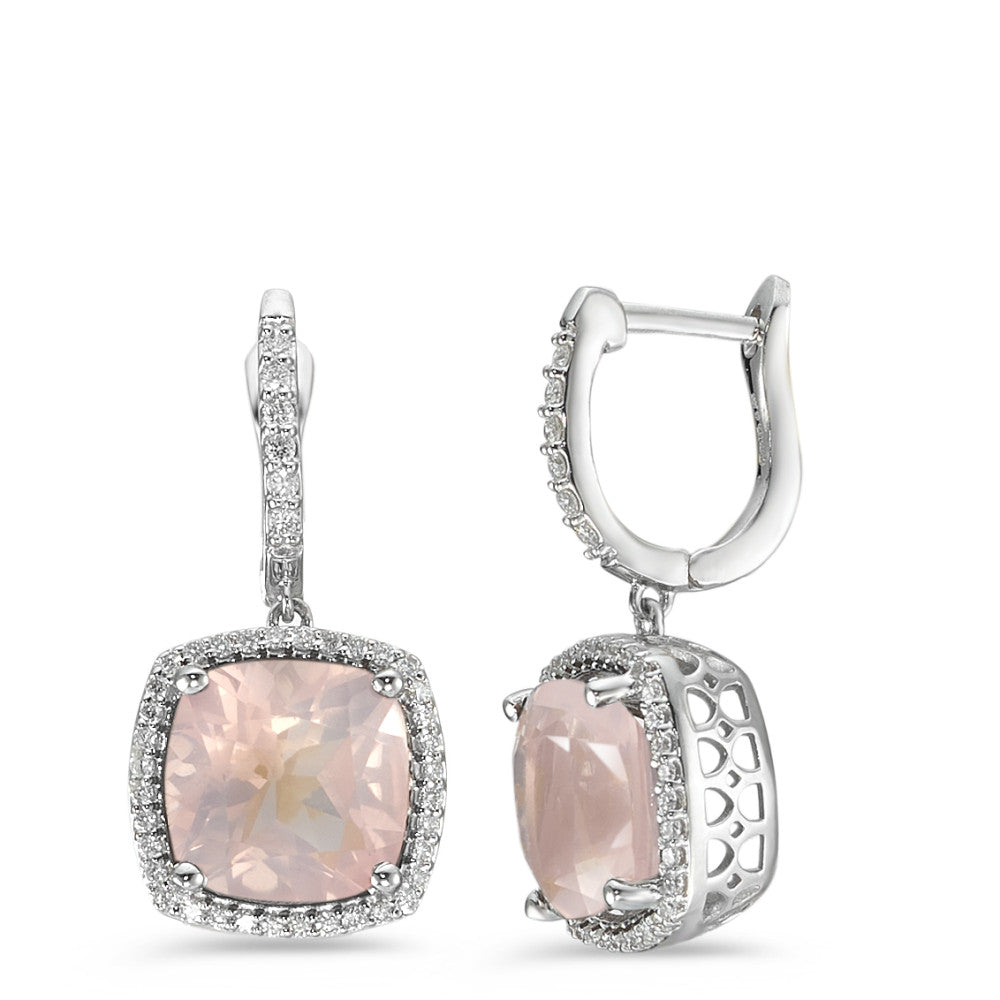 Øreringe 750/18K hvidguld Rosenkvarts lyserød, Diamant hvid , 0.25 ct, 76 Sten , w-si
