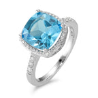 Ringe 750/18K hvidguld Topas lyseblå, Diamant hvid , 0.20 ct, 42 Sten , w-pi3 Ø11 mm
