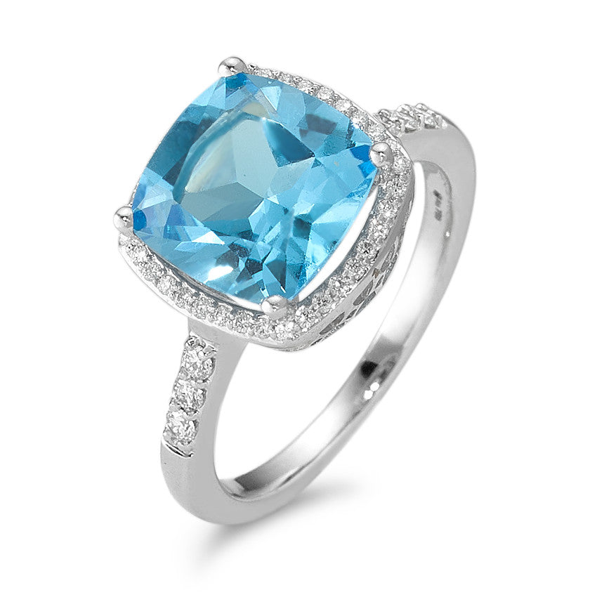 Ringe 750/18K hvidguld Topas lyseblå, Diamant hvid , 0.20 ct, 42 Sten , w-pi3 Ø11 mm