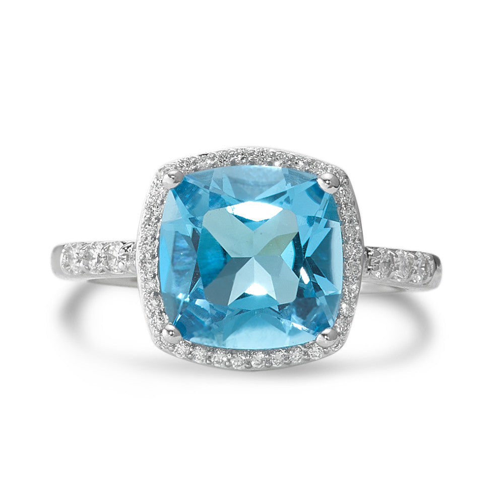 Ringe 750/18K hvidguld Topas lyseblå, Diamant hvid , 0.20 ct, 42 Sten , w-pi3 Ø11 mm