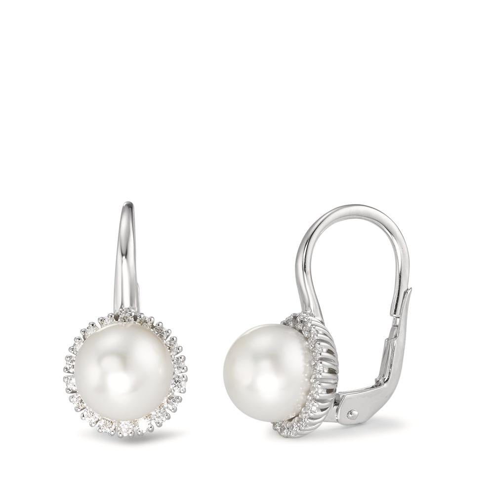 Øreringe 750/18K hvidguld Diamant 0.36 ct, w-si Ferskvands kulturperle hvid, 8 mm