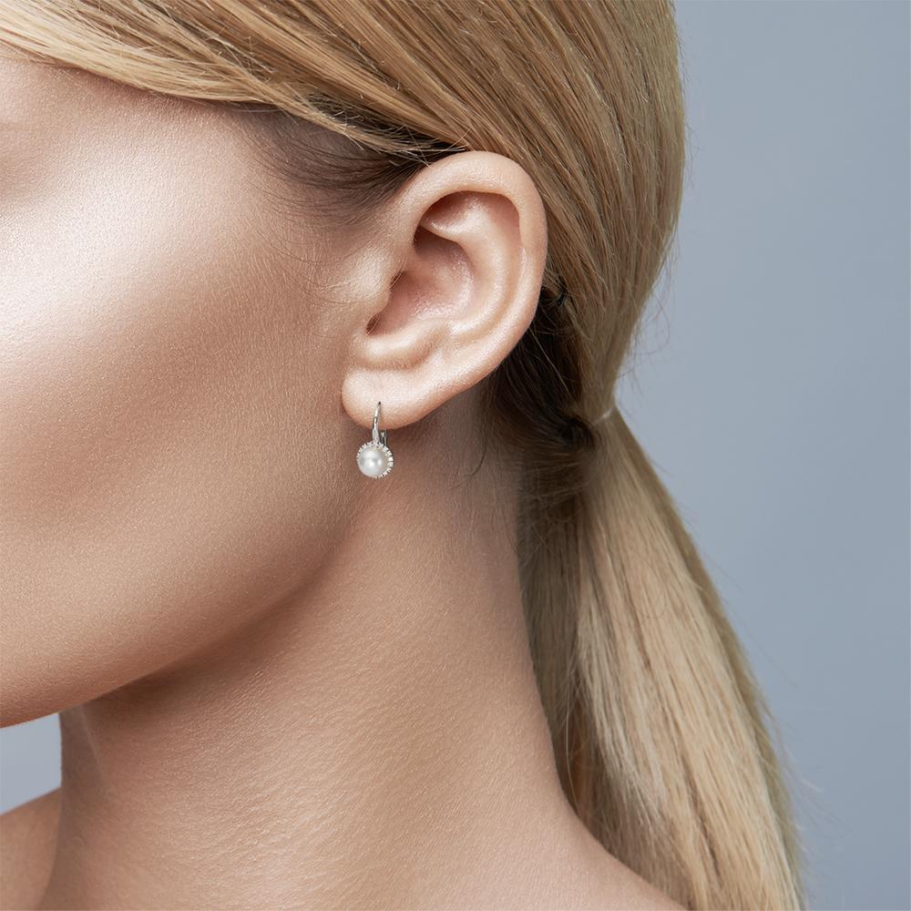 Øreringe 750/18K hvidguld Diamant 0.36 ct, w-si Ferskvands kulturperle hvid, 8 mm