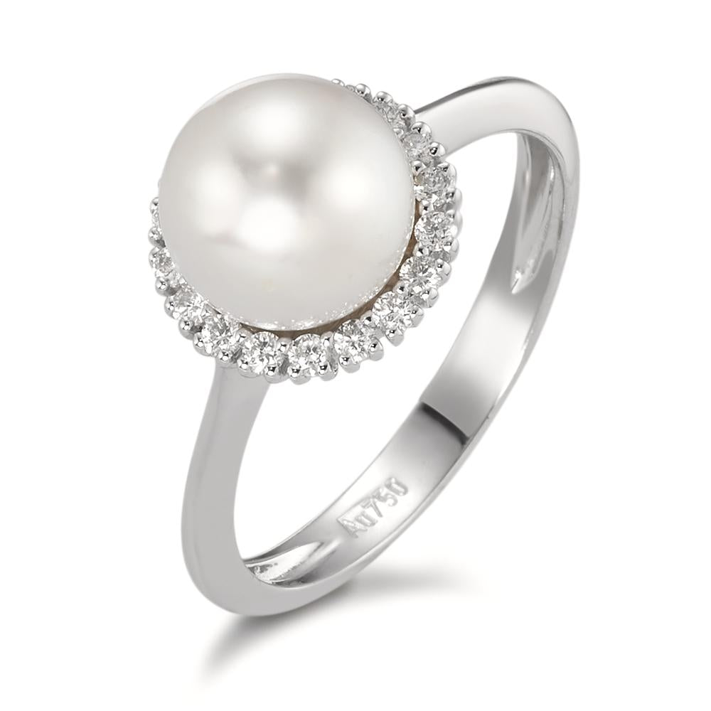 Ringe 750/18K hvidguld Diamant 0.18 ct, w-si Ferskvands kulturperle hvid, 8 mm