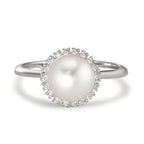 Ringe 750/18K hvidguld Diamant 0.18 ct, w-si Ferskvands kulturperle hvid, 8 mm
