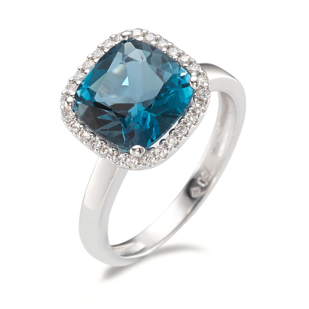 Ringe 750/18K hvidguld London Blue Topaz, Diamant 0.14 ct, 28 Sten , [Brillant], w-si