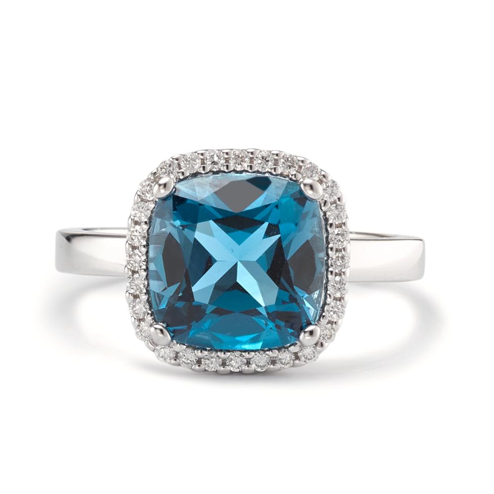 Ringe 750/18K hvidguld London Blue Topaz, Diamant 0.14 ct, 28 Sten , [Brillant], w-si