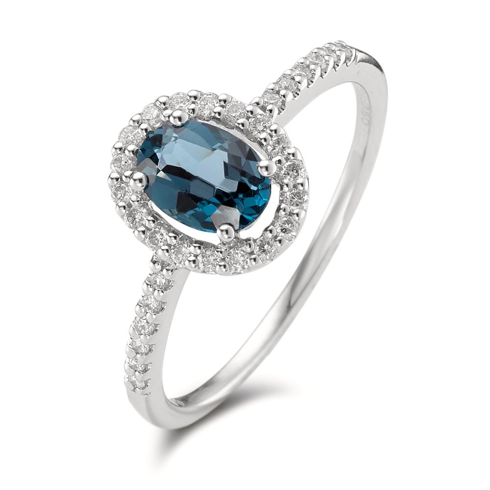 Ringe 750/18K hvidguld London Blue Topaz [oval], Diamant hvid , 0.19 ct, w-si