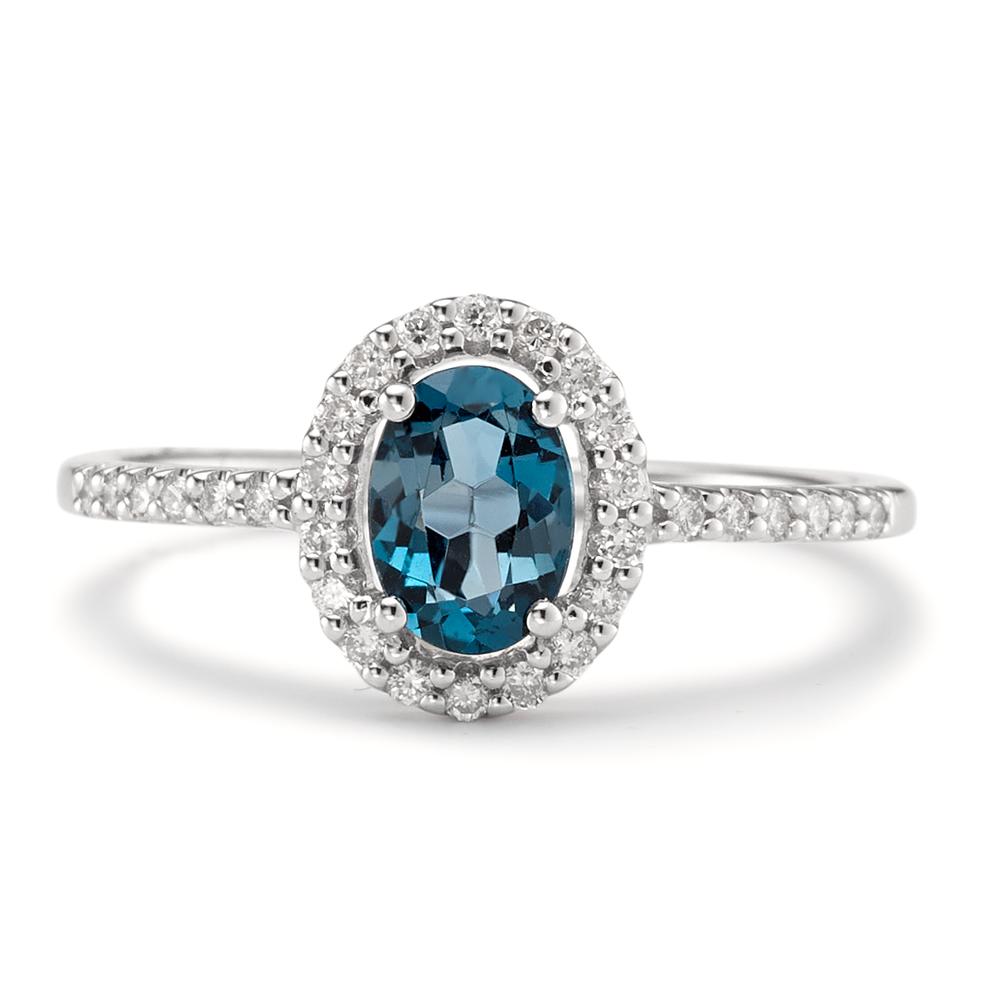 Ringe 750/18K hvidguld London Blue Topaz [oval], Diamant hvid , 0.19 ct, w-si