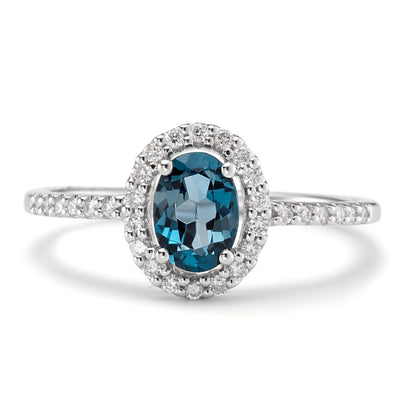 Ringe 750/18K hvidguld London Blue Topaz [oval], Diamant hvid , 0.19 ct, w-si
