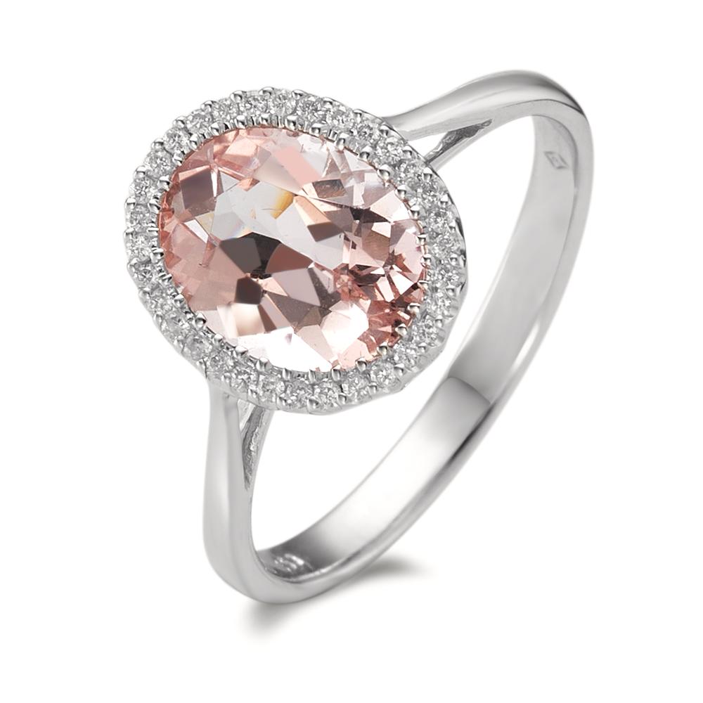Ringe 750/18K hvidguld Morganit 1.45 ct, Diamant 0.09 ct, 32 Sten , [Brillant], w-si