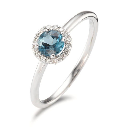 Ringe 750/18K hvidguld London Blue Topaz, Diamant 0.11 ct, 16 Sten , [Brillant], w-si