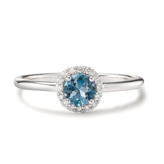 Ringe 750/18K hvidguld London Blue Topaz, Diamant 0.11 ct, 16 Sten , [Brillant], w-si