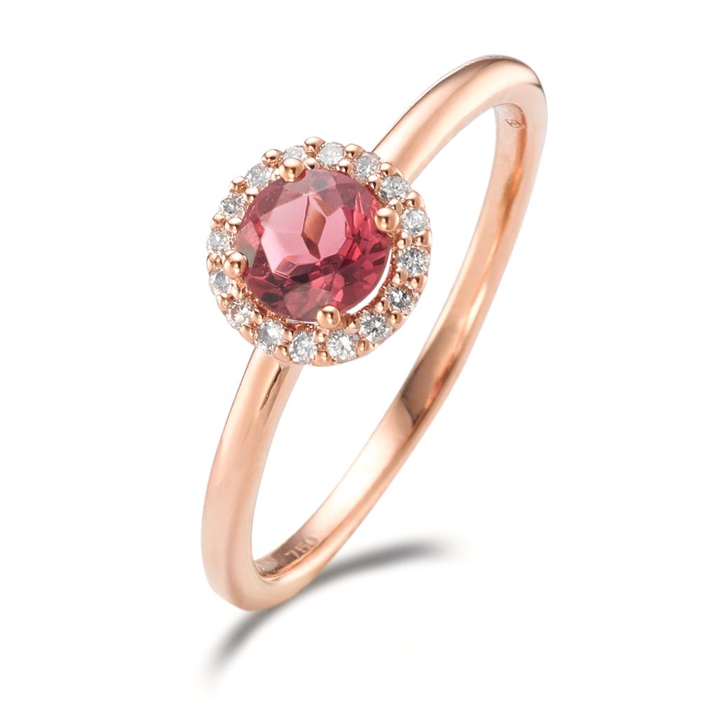Ringe 750/18K rødguld Turmalin, Diamant 0.11 ct, 16 Sten , [Brillant], w-si