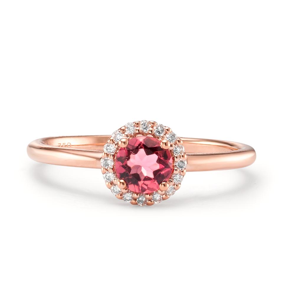 Ringe 750/18K rødguld Turmalin, Diamant 0.11 ct, 16 Sten , [Brillant], w-si