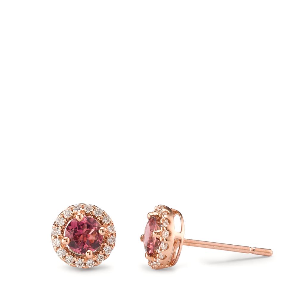 Ørestikker 750/18K rødguld Turmalin 2 Sten, Diamant 0.12 ct, 16 Sten , [Brillant], w-si Ø6.5 mm