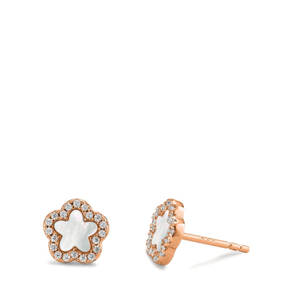 Ørestikker Sølv Zirconia rose forgyldt Perlemor hvid Blomst Ø8 mm