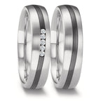 Partnerringe 585/14 K hvidguld, Zirkonium Diamant 0.075 ct, 5 Sten , w-si