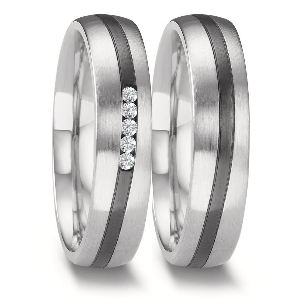 Partnerringe 585/14 K hvidguld, Zirkonium Diamant 0.075 ct, 5 Sten , w-si