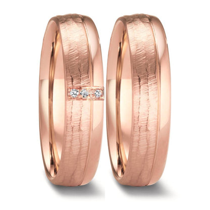 Partnerringe 750/18K roseguld Diamant 0.015 ct, 3 Sten , w-si